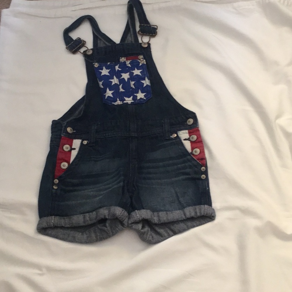 Star stripe denim holiday overalls